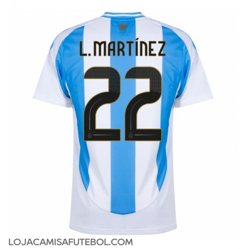 Camisa de Futebol Argentina Lautaro Martinez #22 Equipamento Principal Copa America 2024 Manga Curta